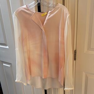 Elie Tahari Pink and White Sheer Blouse